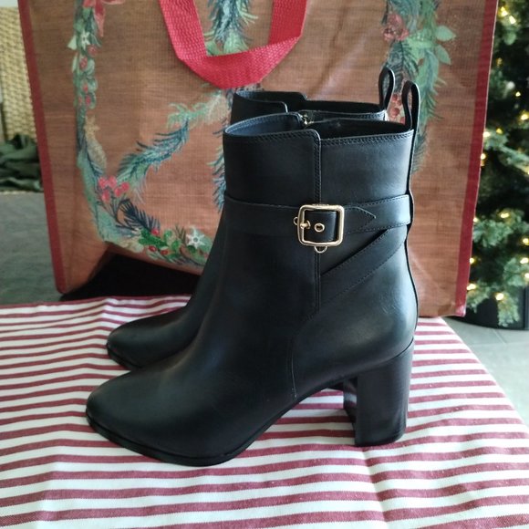 Coach Olivia Leather Black Bootie Ankle Short Boots Shoes Pumps Heels 10 NEW - Picture 1 of 7